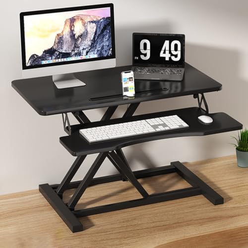 Höhenverstellbarer Standschkterwandler mit breitem Tastaturfach und Höhenanpassungstaste, Computermonitoren/Laptop -Schreibtisch Workstation für Home Office (Farbe: Schwarz, Größe: 80 * 40 cm) von DUIRHNFV