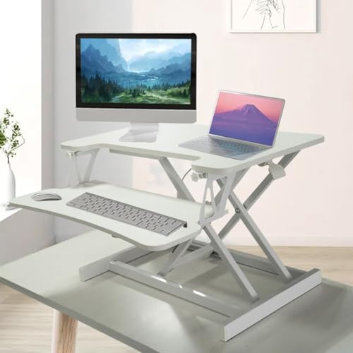 Stand Desk Converter Height einstellbare Ergonomische Tisch Desktop Sitzen Sie, um Steigrocker zu steigen, Auftrieb Computer Workstation für Home Offcie (Farbe: Weiß, Größe: 65 * 40 cm) von DUIRHNFV