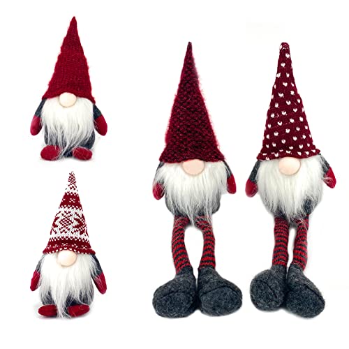 DUJSRZL 4 Stück Weihnachtszwerge aus Plüsch, gestrickt, Weihnachtsmann, handgefertigt, Tischdekorationen, Dekoration für Zuhause, Tischkamine, Dekorationen für Tischkamine (Lange rote Beine) von DUJSRZL