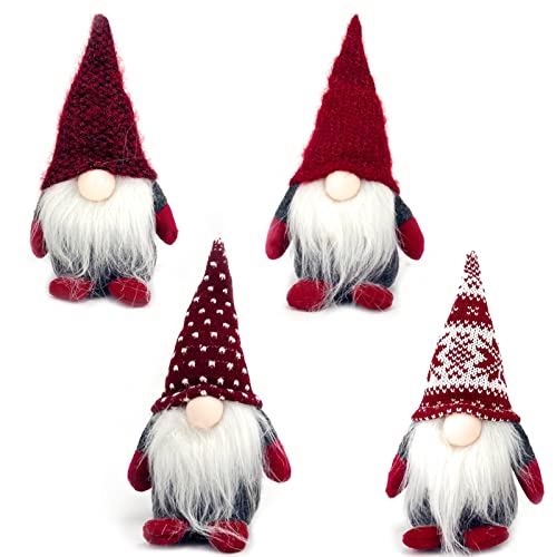 DUJSRZL 4PCS Weihnachtswichtel Gestrickte Plüsch Weihnachtsmann Weihnachtswichtel Handgemachte Tischdekoration Home Decor Tischkamin Dekor (Rot) von DUJSRZL