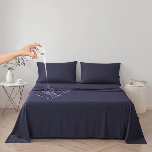 DUJUIKE 100% wasserdichte Schutzdecke oder Liner für Bett, Matratzenschoner für das Bett, wiederverwendbare Unterlage, Bettlakenschutz (Navy blau, Queen 200 * 230 cm) von DUJUIKE