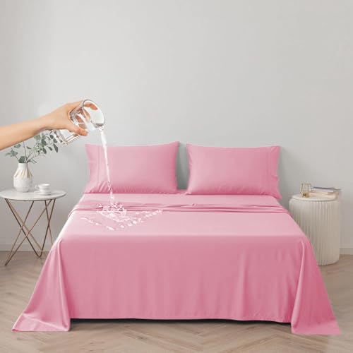 DUJUIKE 100% wasserdichte Schutzdecke oder Liner für Bett, Matratzenschoner für das Bett, Wiederverwendbare Unterlage, Bettlakenschutz (Rosa, Queen 200 * 230cm) von DUJUIKE