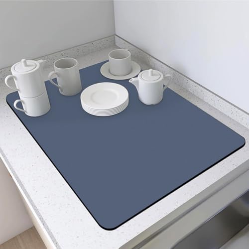 DUJUIKE Abtropfmatte Geschirr, Saugfähige Abtropfmatten, Geschirr-Abtropfmatte mit Rutschfester Unterseite, hitzebeständig, geeignet für die Küche (Blauer See, 50 x 60cm) von DUJUIKE