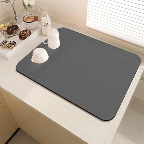 DUJUIKE Abtropfmatte Geschirr, Saugfähige Abtropfmatten, Geschirr-Abtropfmatte mit Rutschfester Unterseite, hitzebeständig, geeignet für die Küche (Dunkelgrau, 50 x 60cm) von DUJUIKE