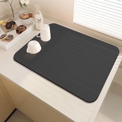 DUJUIKE Abtropfmatte Geschirr, Saugfähige Abtropfmatten, Geschirr-Abtropfmatte mit Rutschfester Unterseite, hitzebeständig, geeignet für die Küche (Pechschwarz, 30 x 40cm) von DUJUIKE