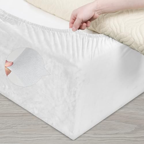 DUJUIKE Diwan Bettgestell Bettrock, Bettrahmenbezug aus Samt, vollständig elastisch um die Basis Ihres Bettes, Volant-Blattrockbezug (Cal King Bed Width:180-190cm, Weiß) von DUJUIKE