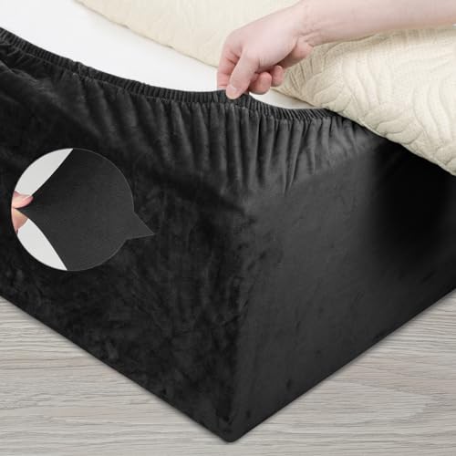 DUJUIKE Diwan Bettgestell Bettrock, Bettrahmenbezug aus Samt, vollständig elastisch um die Basis Ihres Bettes, Volant-Blattrockbezug (Twin Bed Width:120-137cm, Schwarz) von DUJUIKE