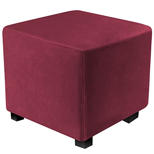 DUJUIKE Ottoman-Bezüge, Schonbezug, quadratisch, Ottoman-Bezüge, Schutz für Fußstütze, Fußhocker, Möbel, Stretch, bequemer Samt mit elastischer Unterseite (L&W: 33–46 cm, H: 38–46 cm, Weinrot) von DUJUIKE