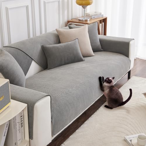 DUJUIKE Sofa Überzug 1/2/3/4 Sitzer, Chenille Sofaüberwurf, Ecksofabezug, L-Form Sofabezug, Katzensofa-Schutz, Knitter- und Kratzfest, Waschbar, rutschfest für U Form Sektionssofa(Grau,70x70cm) von DUJUIKE