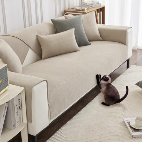 DUJUIKE Sofa Überzug 1/2/3/4 Sitzer, Chenille Sofaüberwurf, Ecksofabezug, L-Form Sofabezug, Katzensofa-Schutz, Knitter- und Kratzfest, Waschbar, rutschfest für U Form Sektionssofa(Weiß,90x180cm) von DUJUIKE