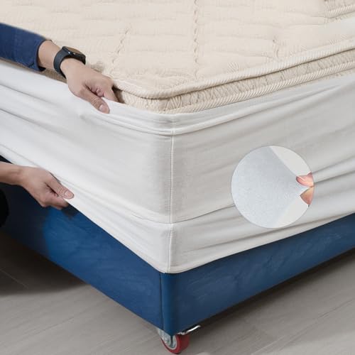 DUJUIKE Stretch Samt Boxspring Abdeckung zum Umwickeln, Alternative zum Traditionellen Volant Bettrock, Einfach Anzubringen (Weiß, Twin Bed Width:120-137cm) von DUJUIKE