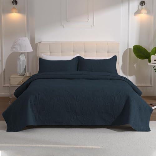 DUJUIKE Tagesdecke Bettüberwurf 200x220cm, Blattschutzdecke Schlafzimmerdecke, Steppdecke Doppelseitiges Design, Multifunktionale Leichte Steppdecke Als Sofadecke Tagesdecke (Dunkelblau) von DUJUIKE