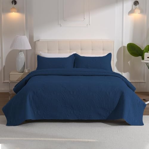 DUJUIKE Tagesdecke Bettüberwurf 240x260cm, Blattschutzdecke Schlafzimmerdecke, Steppdecke Doppelseitiges Design, Multifunktionale Leichte Steppdecke Als Sofadecke Tagesdecke (Marineblau) von DUJUIKE