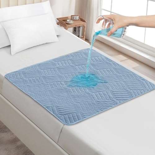 DUJUIKE Waschbare Inkontinenzeinlagen Mit FlüGeln, Wasserdichter Matratzenschoner, Wiederverwendbares Sauglaken Bei Inkontinenz Und BettnäSsen, rutschfeste Unterseite (Blau, 2pcs(85×90cm)) von DUJUIKE