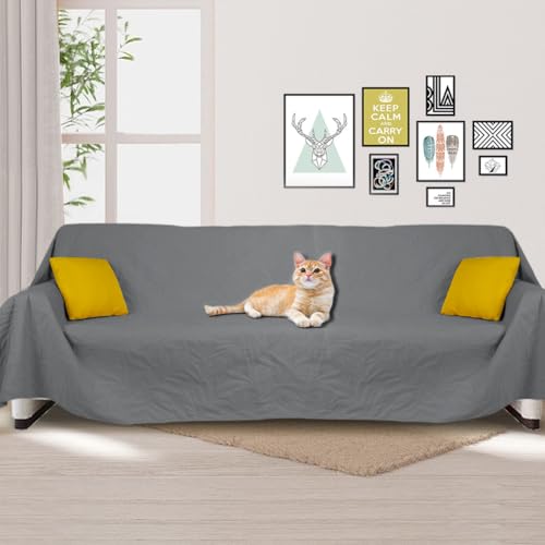 DUJUIKE Wasserdichter Sofabezug, kratzfester Sofabezug, wasserdichter 3-Sitzer-Sofabezug für Katzen, Katzen- und Hundeschutz-Sofabezug, Möbelschutz-Sofabezug (hellgrau, 180x300cm) von DUJUIKE