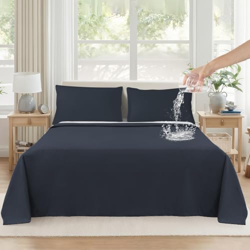 DUJUIKE wasserdichte Bettdecke, Samt Wasserdichter Lakenbezug, 100% Wasserdichter und Atmungsaktiver Kindermatratzenschoner, Leiser Matratzenbezug, Super Weich und Bequem (Navy Blau, 200 x 230cm) von DUJUIKE