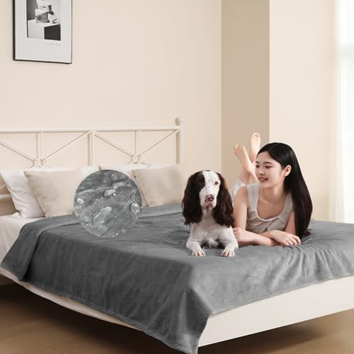 DUJUIKE wasserdichte Bettdecke, wasserdichte Hundedecke Aus Flanell, Geeignet FüR Haustierdecke, Matratze, Sofa, MöBelschutz, Doppelseitige Weiche Multifunktionale üBerwurfdecke (152 X 202 cm, Grau) von DUJUIKE