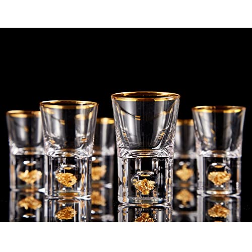 DUJUST Schnapsgläser 4cl, Schnapsglas-Set aus Kristall, verziert mit 24-karätigen Blattgoldflocken, BPA-frei und bleifrei, Raumdekoration – 6 Stück von DUJUST
