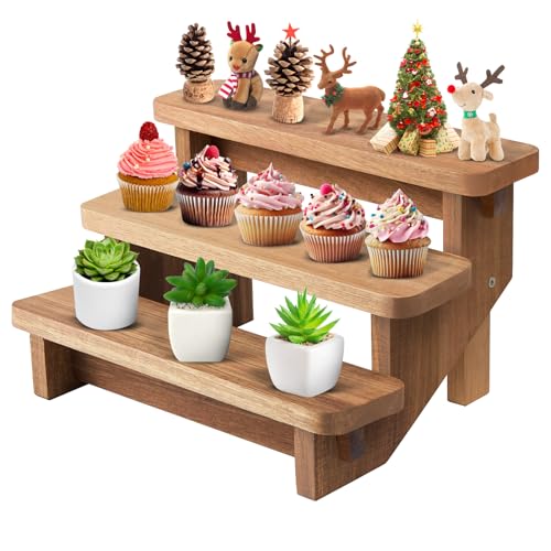 DUJUST Cupcake Ständer Holz, Tortenständer 3 Etagen mit lebensmittelechter Oberfläche, Akazienholz Etagere 3 Etagen Holz für Lebensmittel und Spielzeug von DUJUST