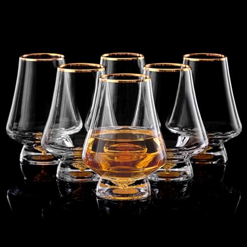 DUJUST Whisky Gläser 6er Set (235 ml), Kristall Whiskey Gläser mit 24K Blattgoldflocken, luxuriöse Snifter glas für Brandy/Cognac/Bourbon/Tequila/Scotch, BPA-frei und bleifrei von DUJUST