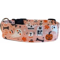 Pinkes Halloween Hundehalsband, Gesticktes Personalisiertes Kürbis Halsband, Geister Schnalle Mit Gravur von DUKEandFOX