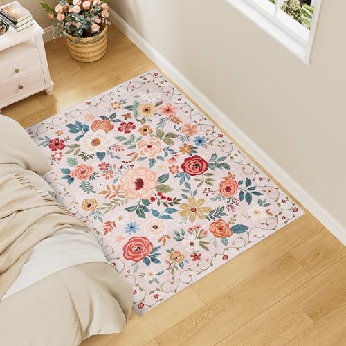 DUKINO Teppich, 7,6 x 10,2 cm, leicht, rutschfest, waschbar, Blumenmuster, für den Innenbereich, niedriger Flor, fusselfrei, Boho-Design, Teppiche für Schlafzimmer, Küche, Esszimmer, Beige DUKINO Teppich, 7,6 x 10,2 cm, leicht, rutschfest, waschbar, Blumenmuster, für den Innenbereich, niedriger Flor, fusselfrei, Boho-Design, Teppiche für Schlafzimmer, Küche, Esszimmer, Beige von DUKINO