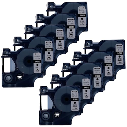 DULA Etikettenband - Kompatibel mit Dymo D1 43610-10 Stück - Schwarz auf Transparent - 6mm x 7m von DULA
