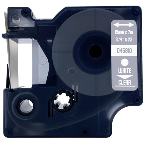DULA Etikettenband - Kompatibel mit Dymo D1 45810-1 Stück - Weiß auf transparent - 19mm x 7m von DULA