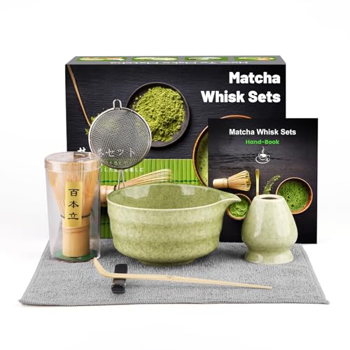 Matcha Besen Set, 7-Teiliges Matcha Set, Matcha Besen, Matcha Schale, Schaufel, Sieb, Matcha-Besenhalter, Teetuch aus Baumwolle (Chakin), Geschenk für Zuhause und Büro -Grün von DULEIAU RAVFD