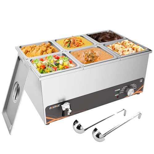 DULNICE Elektrisch Bain Marie Kommerzieller Speisewärmer 1500W 24L,Edelstahl 6 GN-Behältern Wasserbad mit Ablaufhahn, Buffetwärmer 30-85°C für Parteien, Bankett und Catering-Events von DULNICE