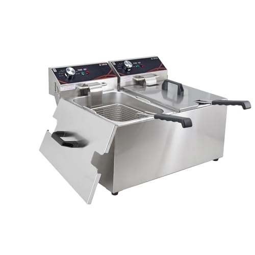 DULNICE 16L Kommerzielle Elektrische Friteuse Edelstahl Doppeltem Tank, 3000W*2 Elektro-Fritteuse Temperaturbereich 60°C-200°C für Küche Kommerziell von DULNICE