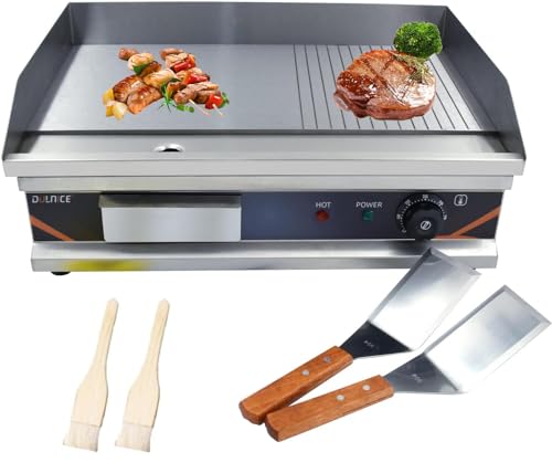 DULNICE Elektrische Grillplatte, Bratplatte Griddleplatte 3000W Elektrisch Elektrogrill, Spritzschutz & Auffangbehälter, Temperaturbereich 50-300°C von DULNICE