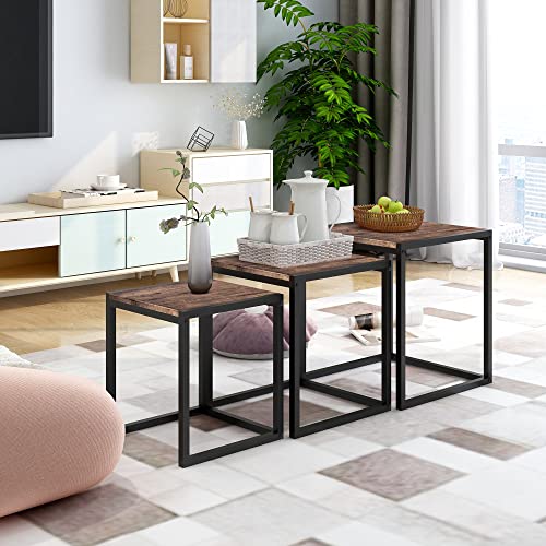DUMEE Couchtisch Beistelltisch Beistelltisch Beistelltisch Wohnzimmer Schwarz Rustikal Braun von DUMEE