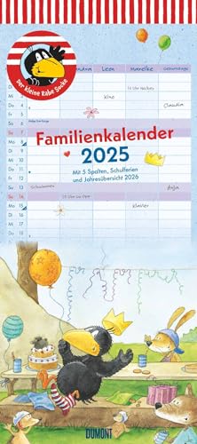 DUMONT - Der kleine Rabe Socke 2025 Familienkalender, 22x49,5cm, Planer mit 5 Spalten für die ganze Familie, Jahresübersicht 2026 und Schulferientabelle, deutsches Kalendarium von DUMONT