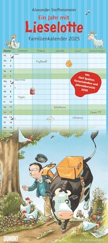 Die Kuh Lieselotte Familienkalender 2025 – Von Alexander Steffenmeier – Familienplaner mit 5 Spalten – Format 22 x 49,5 cm von Dumont Kalenderverlag