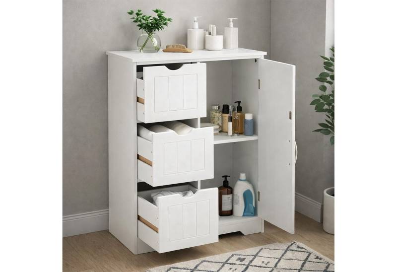 DUMOS Badkommode Badezimmerkommode mit 3 Schubladen (Badezimmerschrank), Schrank mit verstellbarem Regalbrett und 3 Schubladen von DUMOS
