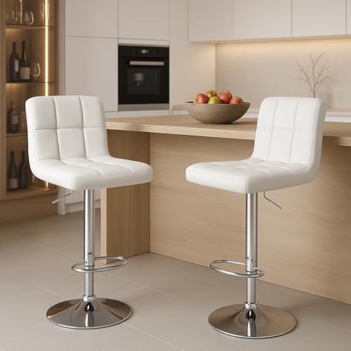 DUMOS Barhocker 2er Set, Moderner Stil Barstuhl Höhenverstellbar 60-80 cm, Metallbeine Bar Hocker, Hocker küche, Hoch Barhocker mit Lehne, Geeignet für Bar, Küche und Wohnzimmer Bar Stool (Weiß) von DUMOS