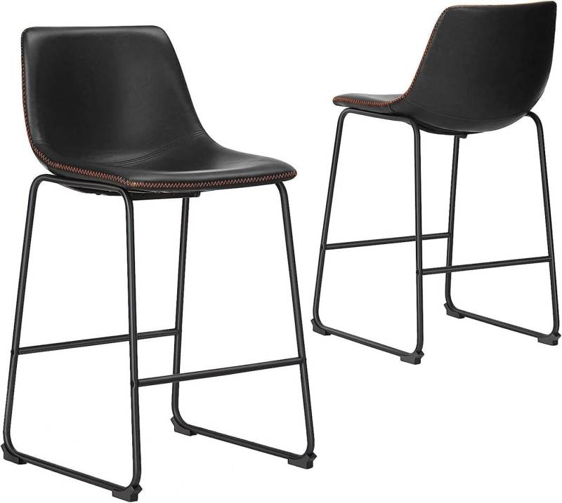 DUMOS Barhocker Barstuhl mit Sitzkissen Aus Pu-leder Und Metallbein BarStool mit lehne (2er Set), gepolstertes Leder,Stahlgestell,Sitzhöhe 40 cm, 66 cm, 74 cm von DUMOS