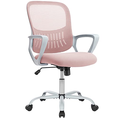 DUMOS Bürostuhl Ergonomisch, Schreibtischstuhl mit Lendenwirbelstütze, Drehstuhl mit Armlehne, Computerstuhl, Höhenverstellbarer Office Chair, Bürostühle Geeignet für Büro und Schlafzimmer (Rosa) von DUMOS