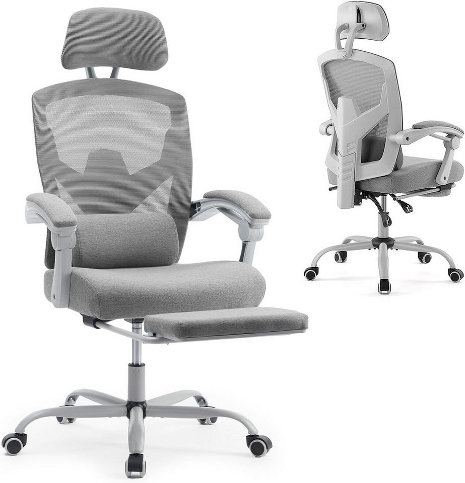 DUMOS Bürostuhl Ergonomisch Schreibtischstuhl Komfortarmlehnen Fußstütze Office Chair, Höhenverstellbarer Sitz mit Fußstütze von DUMOS