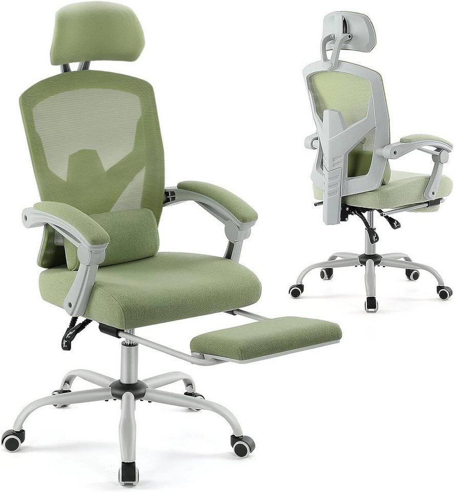 DUMOS Bürostuhl Ergonomisch Schreibtischstuhl Komfortarmlehnen Fußstütze Office Chair, Höhenverstellbarer Sitz mit Fußstütze von DUMOS