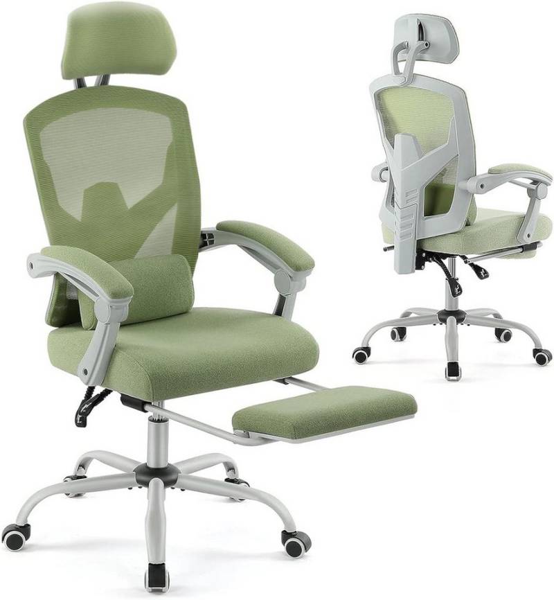DUMOS Bürostuhl Ergonomisch Schreibtischstuhl Komfortarmlehnen Fußstütze Office Chair, Höhenverstellbarer Sitz mit Fußstütze von DUMOS