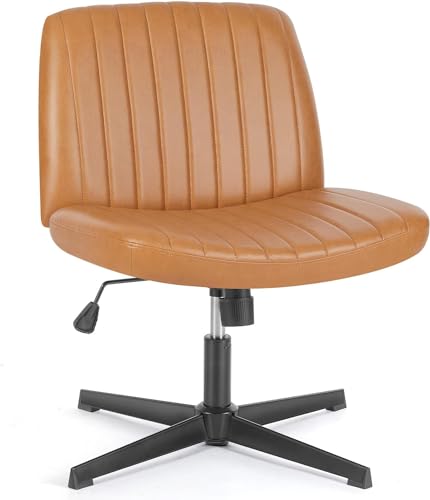 DUMOS Bürostuhl Ohne Armlehne Gehoben und Bequemes PU-Leder Criss Cross Chair mit Verbreitertem Sitzkissen Schneidersitz Stuhl Geeignet für Büros Schlafzimmer und Wohnzimmer von DUMOS