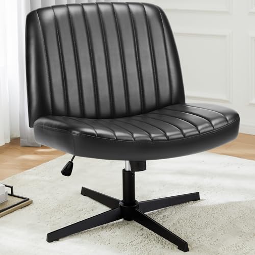 DUMOS Bürostuhl Ohne Armlehne Gehoben und Bequemes PU-Leder Criss Cross Chair mit Verbreitertem Sitzkissen Schneidersitz Stuhl Geeignet für Büros Schlafzimmer und Wohnzimmer von DUMOS