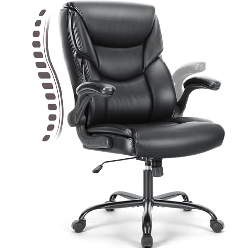 DUMOS Bürostuhl Pu-Leder Chefsessel mit Hochklappbaren Armlehnen Bürostuhle Leder mit Drehbaren Rädern Office Chair Ergonomic Geeignet für Büros Zuhause und Andere Umgebungen von DUMOS