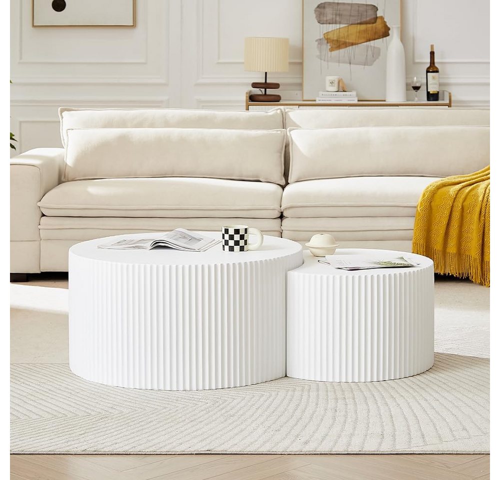 DUMOS Couchtisch 2er-Set Nesting-Couchtische, Runder & Halbmond-Holztisch (2er-Set Nesting-Tische), Runder & Halbmond-Holztisch von DUMOS