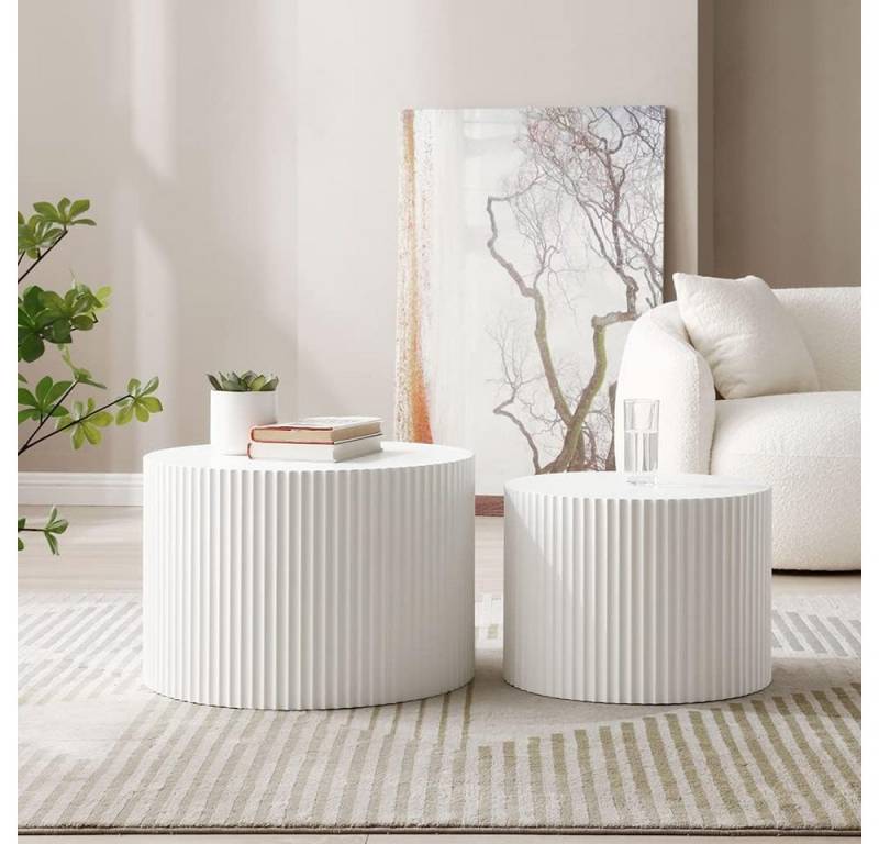 DUMOS Couchtisch 2er-Set Runder Nesting-Couchtisch,Holz-Center- und Beistelltisch (2er-Set Nesting-Tische), Keine Montage von DUMOS