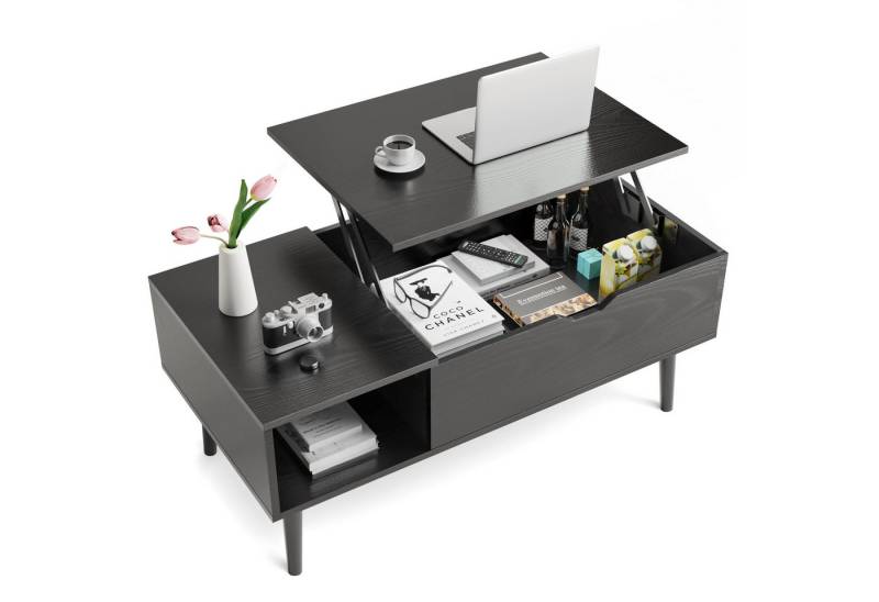 DUMOS Couchtisch Höhenverstellbar Wohnzimmertisch Ausziehbar Stauraum Coffee Table, Hölzerner höhenverstellbarer versteckter Stauraum von DUMOS