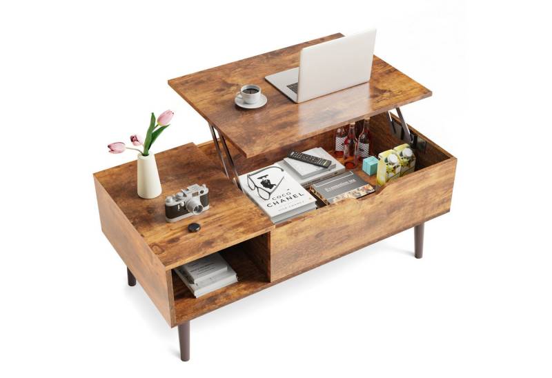 DUMOS Couchtisch Höhenverstellbar Wohnzimmertisch Ausziehbar Stauraum Coffee Table, Hölzerner höhenverstellbarer versteckter Stauraum von DUMOS