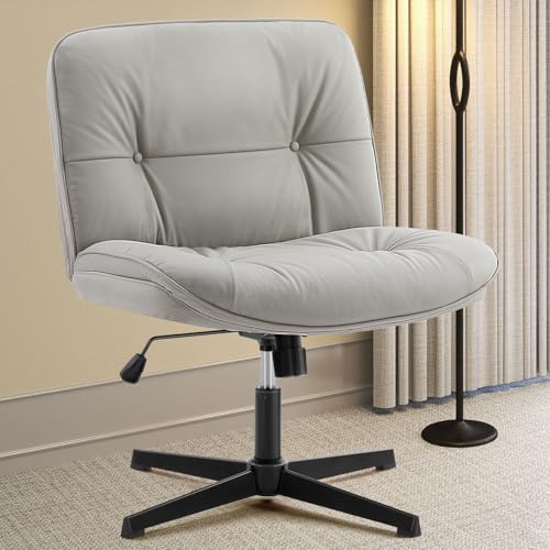 DUMOS Criss Cross Chair Legged Office Wide Comfy Desk Seat, No Wheels Armless Computer Task Seating, Swivel Vanity Home Height Adjustable von DUMOS